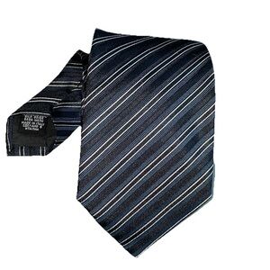 Hugo Boss Men's Neck Tie Black Silver Diagonal Stripes 100% Silk Made In Italy